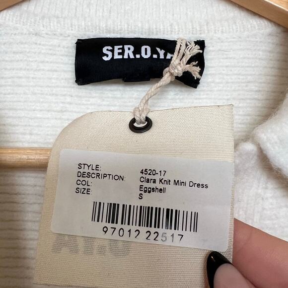 NEW SEROYA Clara Knit Mini Dress Small Eggshell $278 Cream Ribbed Knit Flared - Picture 10 of 11